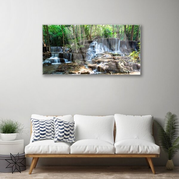 Quadro di vetro Cascata Foresta Natura 100x50 cm 2 appendini