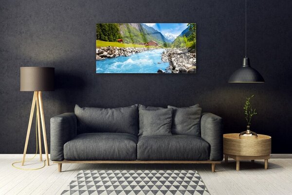 Quadro vetro Montagne Fiume Paesaggio 100x50 cm 2 appendini