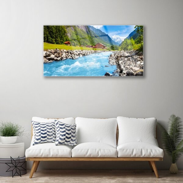 Quadro vetro Montagne Fiume Paesaggio 100x50 cm 2 appendini
