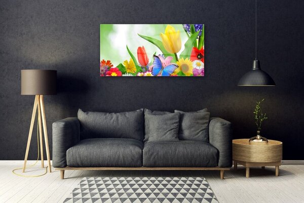 Quadro in vetro Farfalla Fiori Natura 100x50 cm 2 appendini