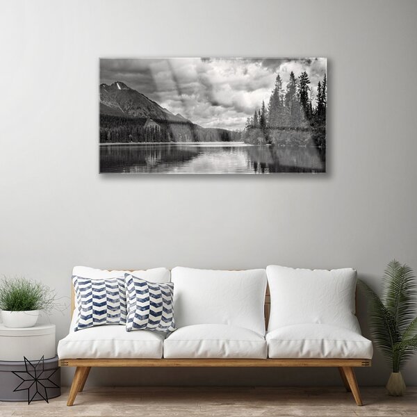 Quadro in vetro Montagna Foresta Lago Natura 100x50 cm 2 appendini