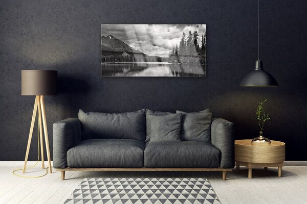 Quadro in vetro Montagna Foresta Lago Natura 100x50 cm 2 appendini