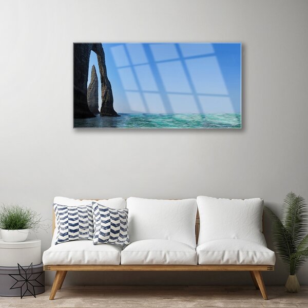 Quadro vetro Paesaggio marino roccioso 100x50 cm 2 appendini