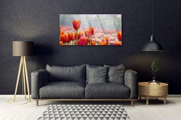 Quadro su vetro Tulipani Fiori Pianta 100x50 cm 2 appendini