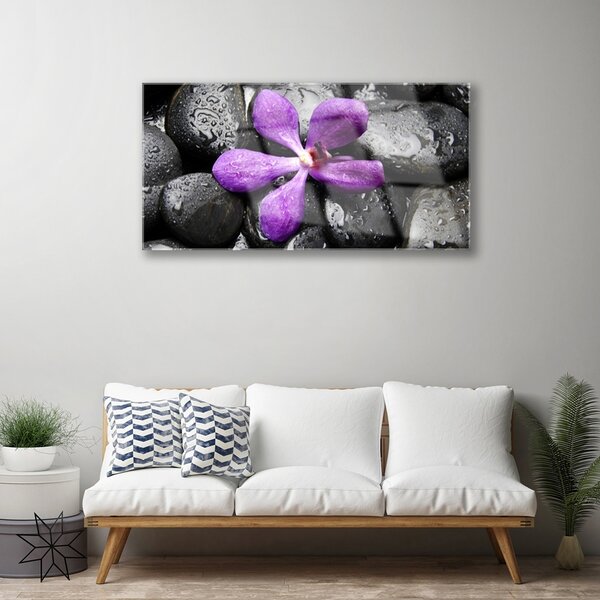 Quadro vetro Pietre di fiori d'arte 100x50 cm 2 appendini