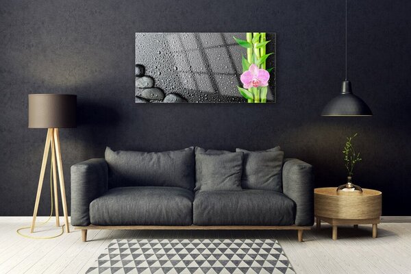 Quadro su vetro Pianta di bambù a stelo fiorito 100x50 cm 2 appendini