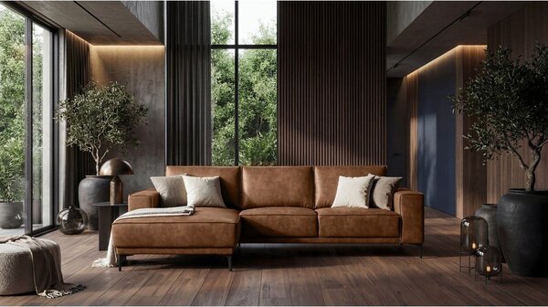 Divano angolare in similpelle marrone cognac (angolo sinistro) Copenhagen - Scandic