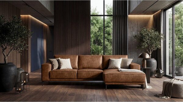 Divano angolare in similpelle marrone cognac (angolo destro) Copenhagen - Scandic