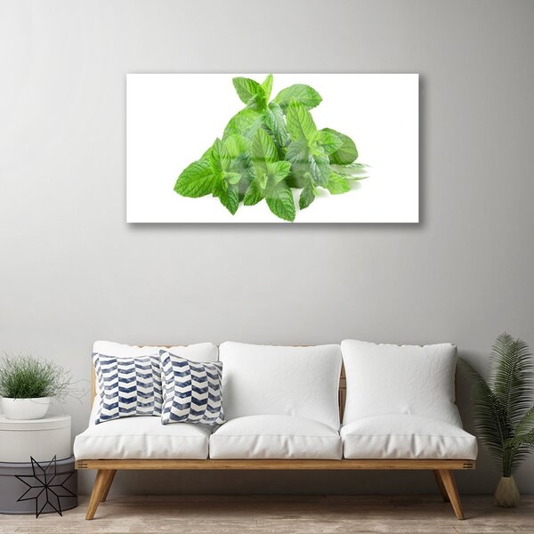 Quadro in vetro Pianta naturale di menta 100x50 cm 2 appendini