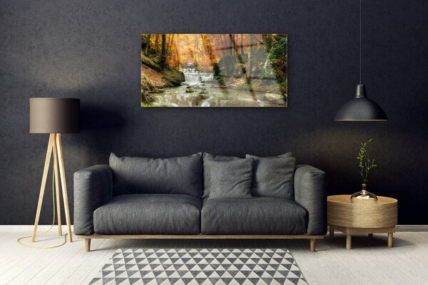 Quadro in vetro Cascata Foresta Natura 100x50 cm 2 appendini