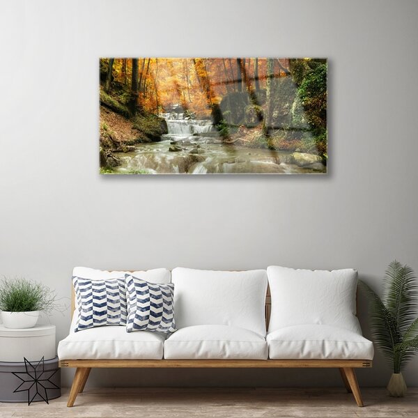 Quadro in vetro Cascata Foresta Natura 100x50 cm 2 appendini