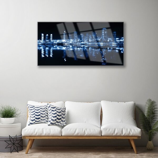 Quadro su vetro Città Grattacieli Case 100x50 cm 2 appendini