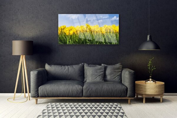 Quadro vetro Tulipani Fiori Pianta 100x50 cm 2 appendini