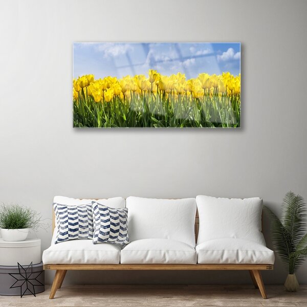 Quadro vetro Tulipani Fiori Pianta 100x50 cm 2 appendini