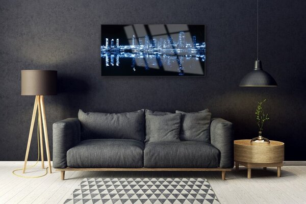 Quadro su vetro Città Grattacieli Case 100x50 cm 2 appendini