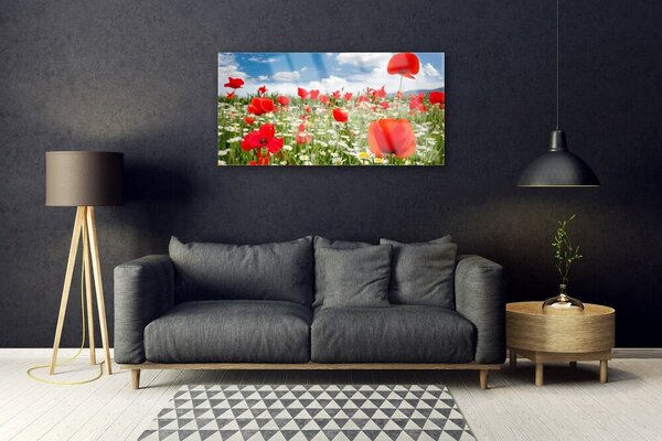 Quadro in vetro Prato Fiori Natura 100x50 cm 2 appendini