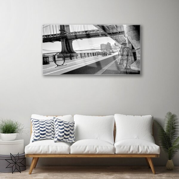 Quadro vetro Architettura della bicicletta a ponte 100x50 cm 2 appendini