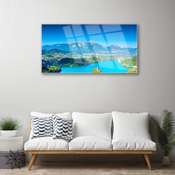 Quadro vetro Paesaggio del lago di montagna 100x50 cm 2 appendini