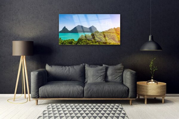 Quadro in vetro Montagne Mare Alberi Paesaggio 100x50 cm 2 appendini