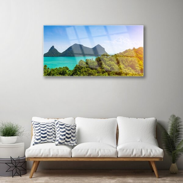 Quadro in vetro Montagne Mare Alberi Paesaggio 100x50 cm 2 appendini