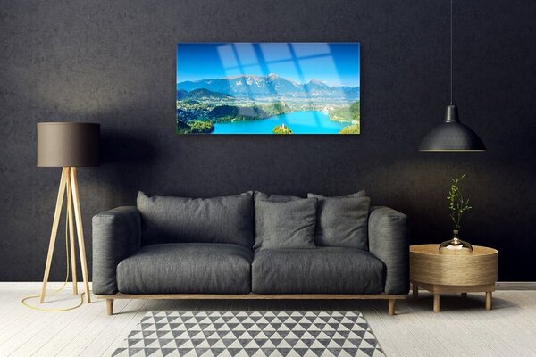 Quadro vetro Paesaggio del lago di montagna 100x50 cm 2 appendini