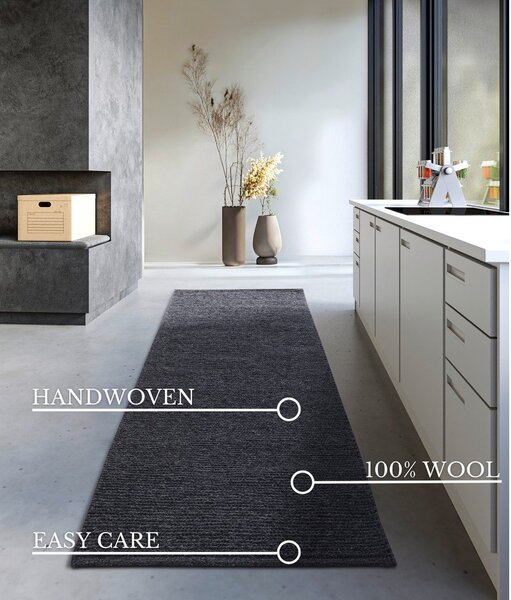 Passatoia grigio scuro in lana tessuta a mano 80x200 cm Francois - Villeroy&Boch