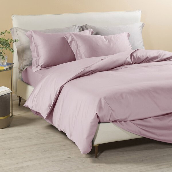 Completo Copripiumino In Raso Di Cotone Raso Matrimoniale Dreaming Tinta Unita Rosa Caleffi
