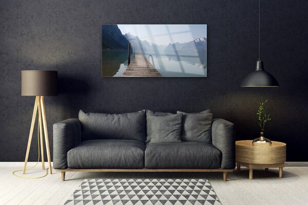 Quadro in vetro Molo Lago Montagne Paesaggio 100x50 cm 2 appendini