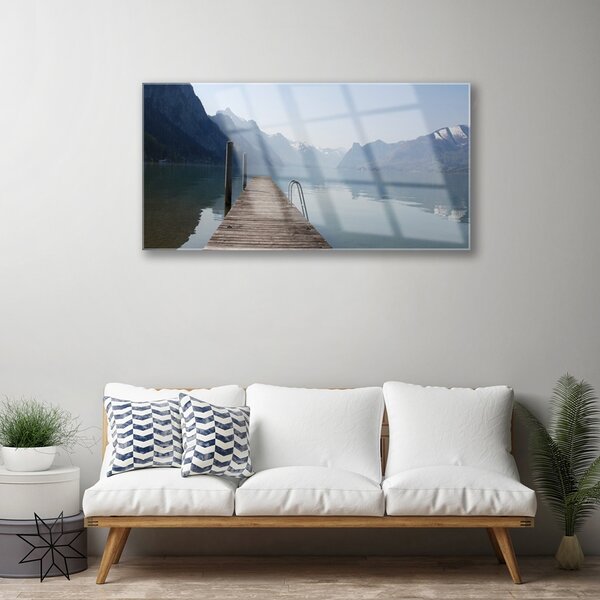 Quadro in vetro Molo Lago Montagne Paesaggio 100x50 cm 2 appendini