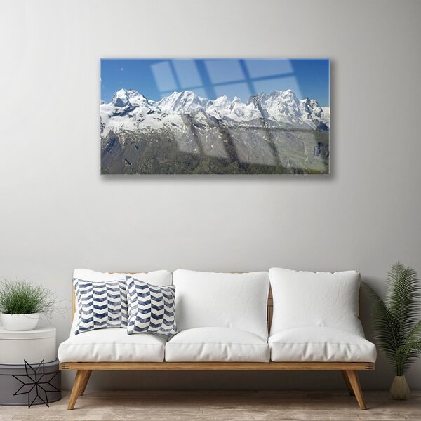 Quadro di vetro Montagne Neve Paesaggio 100x50 cm 2 appendini