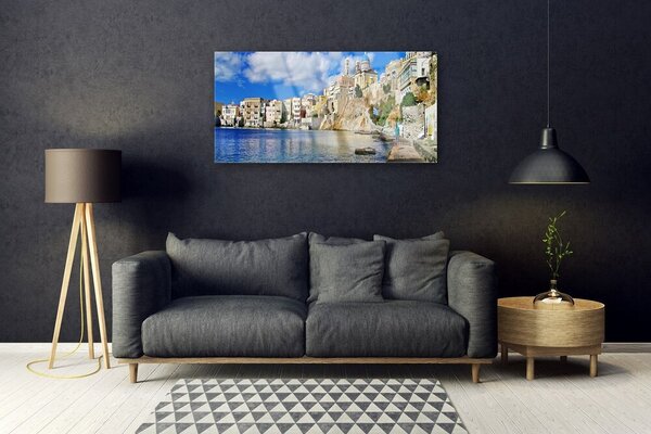 Quadro di vetro Architettura della città e del mare 100x50 cm 2 appendini