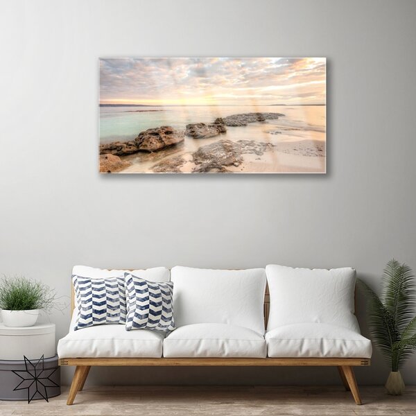 Quadro di vetro Paesaggio spiaggia mare 100x50 cm 2 appendini