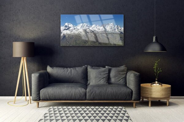 Quadro di vetro Montagne Neve Paesaggio 100x50 cm 2 appendini