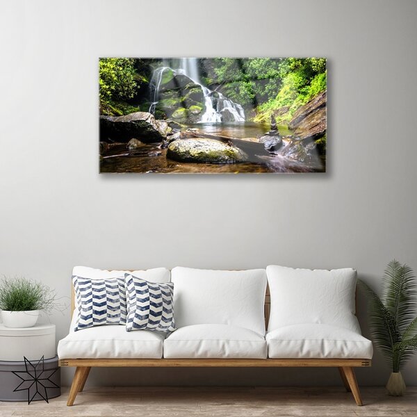 Quadro in vetro Cascata Foresta Natura Torrente 100x50 cm 2 appendini
