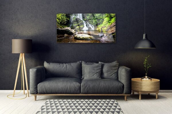 Quadro in vetro Cascata Foresta Natura Torrente 100x50 cm 2 appendini