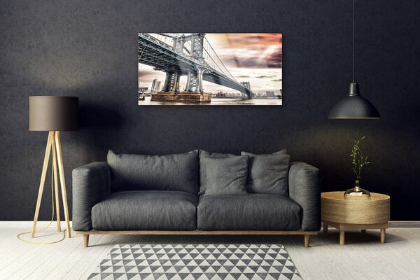 Quadro di vetro Architettura della città del ponte 100x50 cm 2 appendini