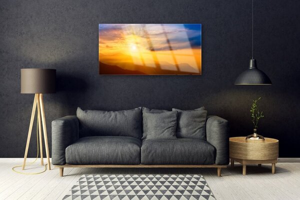 Quadro in vetro Montagna Sole Nuvole Paesaggio 100x50 cm 2 appendini