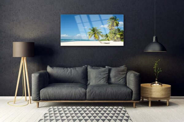 Quadro in vetro Spiaggia Palma Mare Paesaggio 100x50 cm 2 appendini