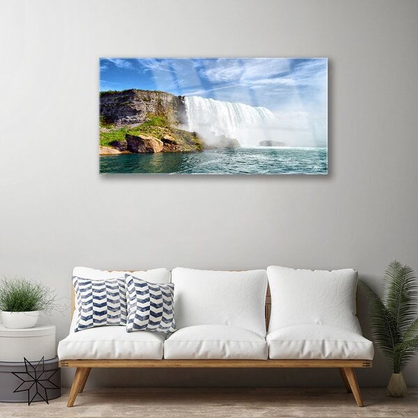 Quadro in vetro Cascata Mare Natura 100x50 cm 2 appendini