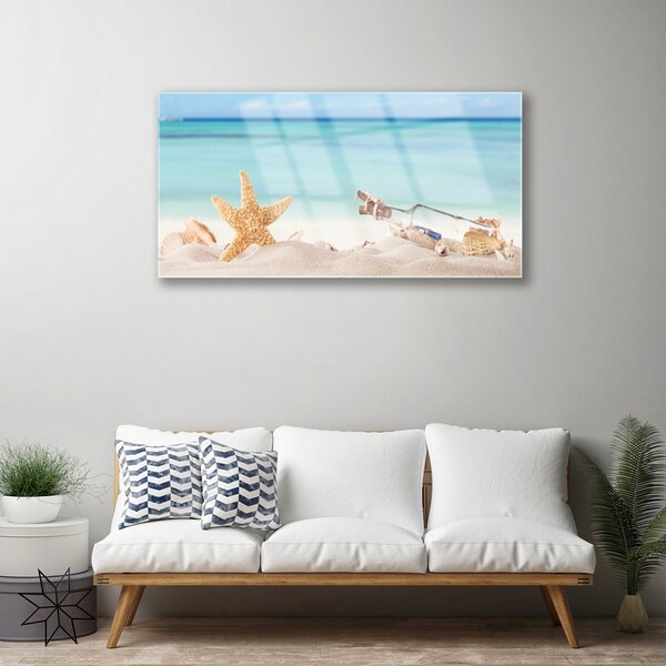 Quadro su vetro Conchiglie di stelle marine sulla spiaggia 100x50 cm 2 appendini