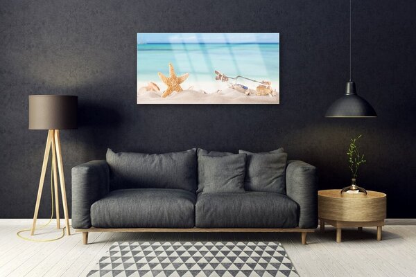 Quadro su vetro Conchiglie di stelle marine sulla spiaggia 100x50 cm 2 appendini