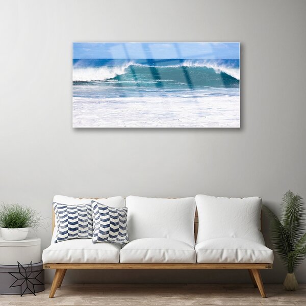 Quadro in vetro Mare Onda Acqua Oceano 100x50 cm 2 appendini