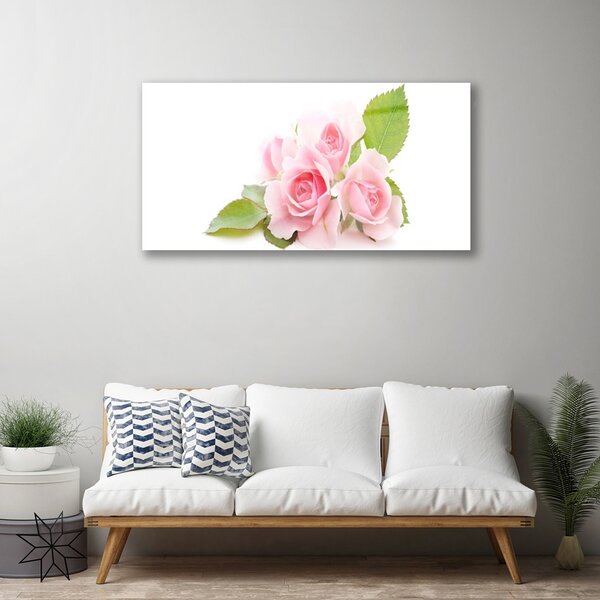Quadro in vetro Rose Fiori Natura Pianta 100x50 cm 2 appendini