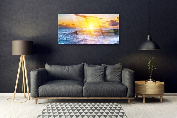 Quadro vetro Costa del mare al tramonto 100x50 cm 2 appendini