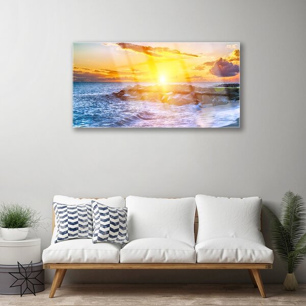 Quadro vetro Costa del mare al tramonto 100x50 cm 2 appendini