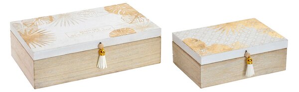 Set di Scatole Decorative DKD Home Decor S3021566 Fogli Legno Tropicale (25  x 15 x 7 cm) (2 pezzi)
