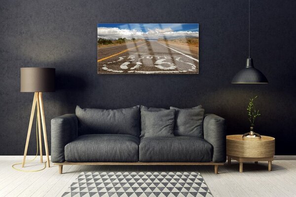 Quadro in vetro Strada sull'autostrada del deserto 100x50 cm 2 appendini