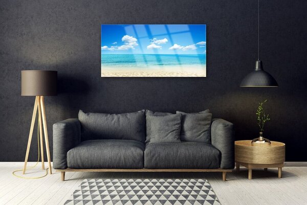 Quadro su vetro Mare blu cielo 100x50 cm 2 appendini
