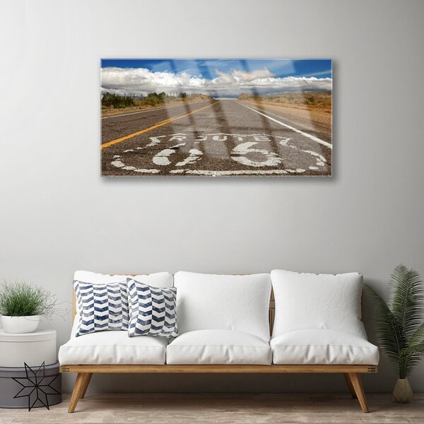Quadro in vetro Strada sull'autostrada del deserto 100x50 cm 2 appendini