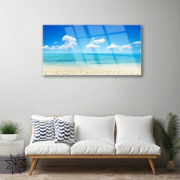 Quadro su vetro Mare blu cielo 100x50 cm 2 appendini